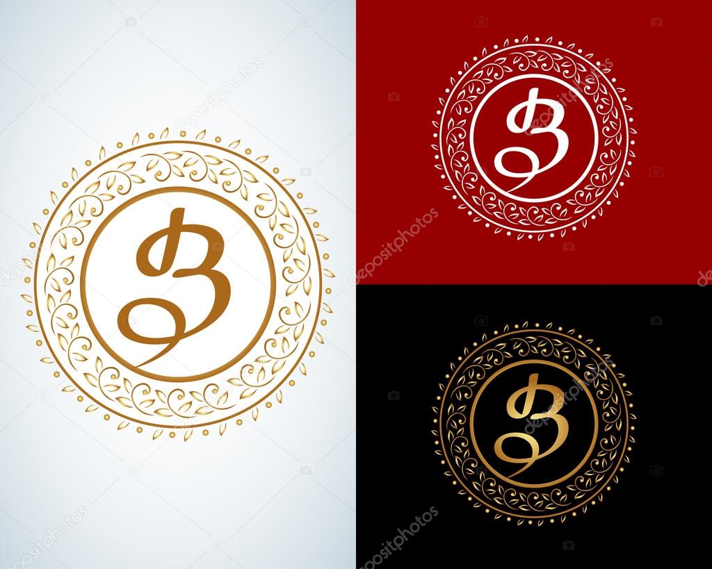 B letter monogram. Boutique Luxury Vintage, logos. Business signs, identity for Restaurant, Royalty, Boutique, Hotel, Heraldic, Jewelry, Fashion, Real estate, Resort. Vector illustration.