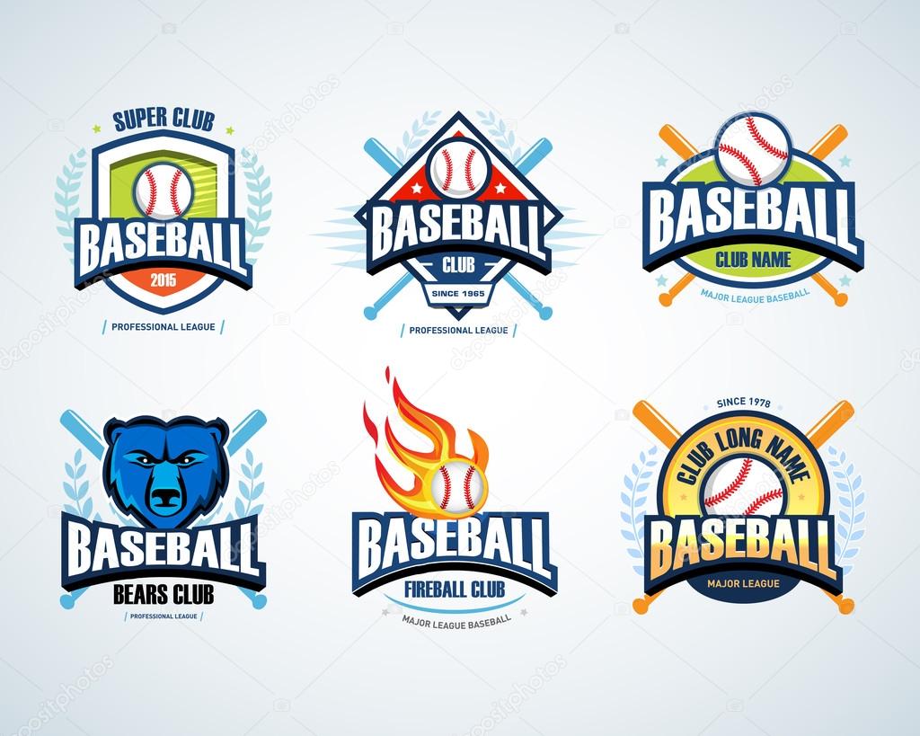 Baseball sport badges logos set. Design template and some elements for logos, badges, banners, emblems, labels, insignia, T-shirt screen and printing. Baseball logotype templates.