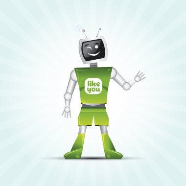 Yeşil çizgi film gülümseyen robot  
