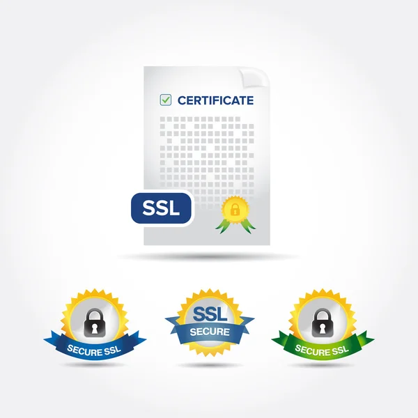 SSL сертифікат і кнопки зі стрічками — стоковий вектор
