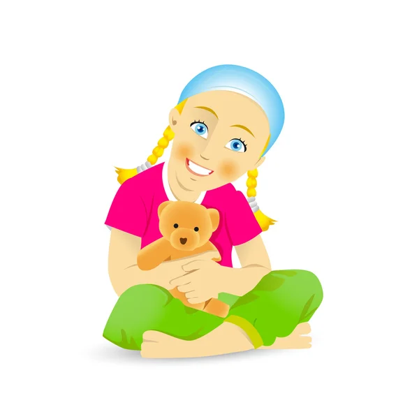 Mignonne petite fille avec ours en peluche — Image vectorielle