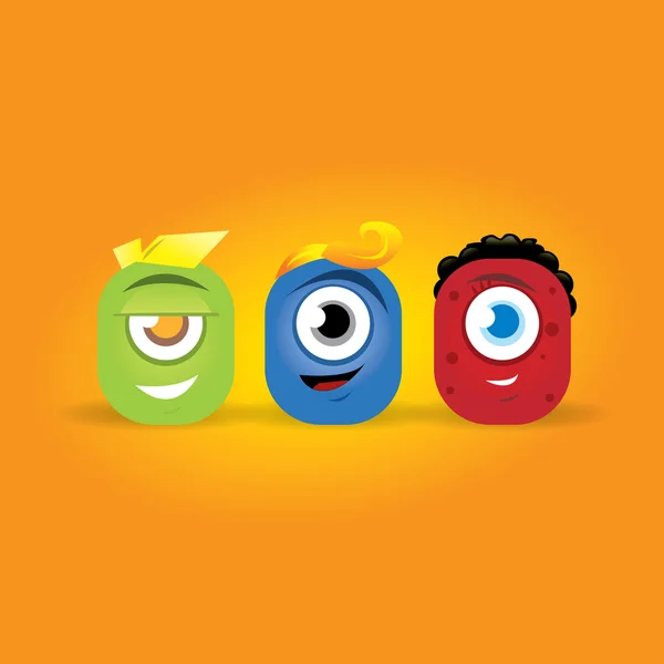 Trois personnages de tête mignons — Image vectorielle