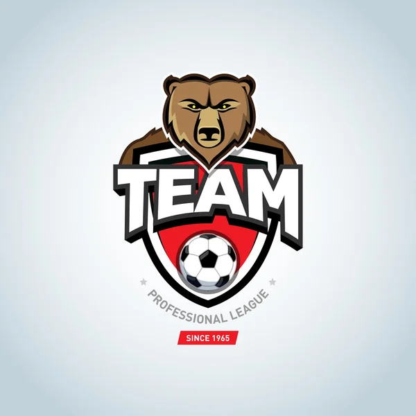 Logo sportif de football. Mascotte d'ours — Image vectorielle