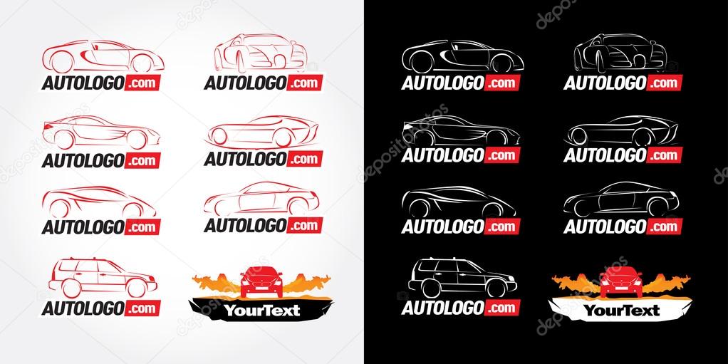 Car logotypes - car service and repair, vector set. Car logo templates. Car icons, buttons template. Car outline.