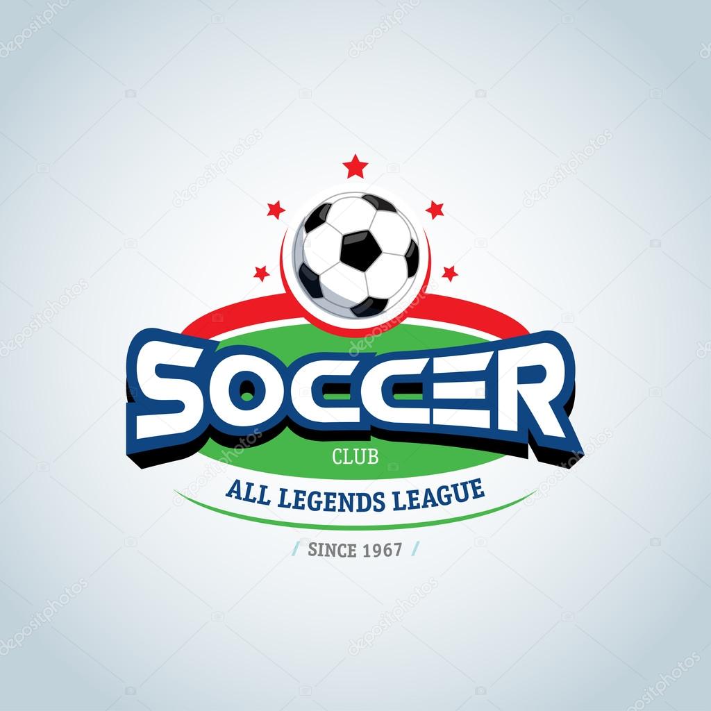 Soccer logo. Green, red and dark blue soccer football badge logo design template, sport logotype template. Soccer Themed T shirt. Football logo. Vector illustration.