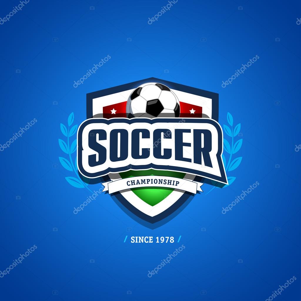 Soccer, football logo. Green, red and dark blue soccer football badge logo design template, sport logotype template. Soccer Themed T shirt. Football logo. Vector illustration.