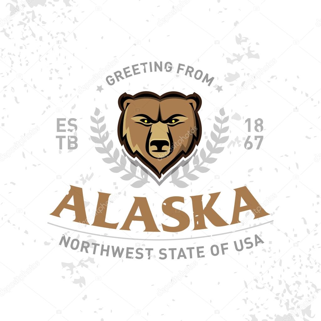 Alaska Old School textured t shirt graphics apparel fashion print. Retro typographic badge design. Vintage americana style. Vector Illustration.