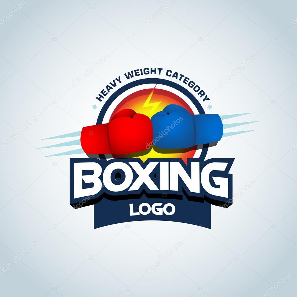 Boxing logo template. Two boxing gloves in red and blue colors. Boxing club logotype. Boxing emblem, label, badge, t-shirt design, boxing, fight theme.