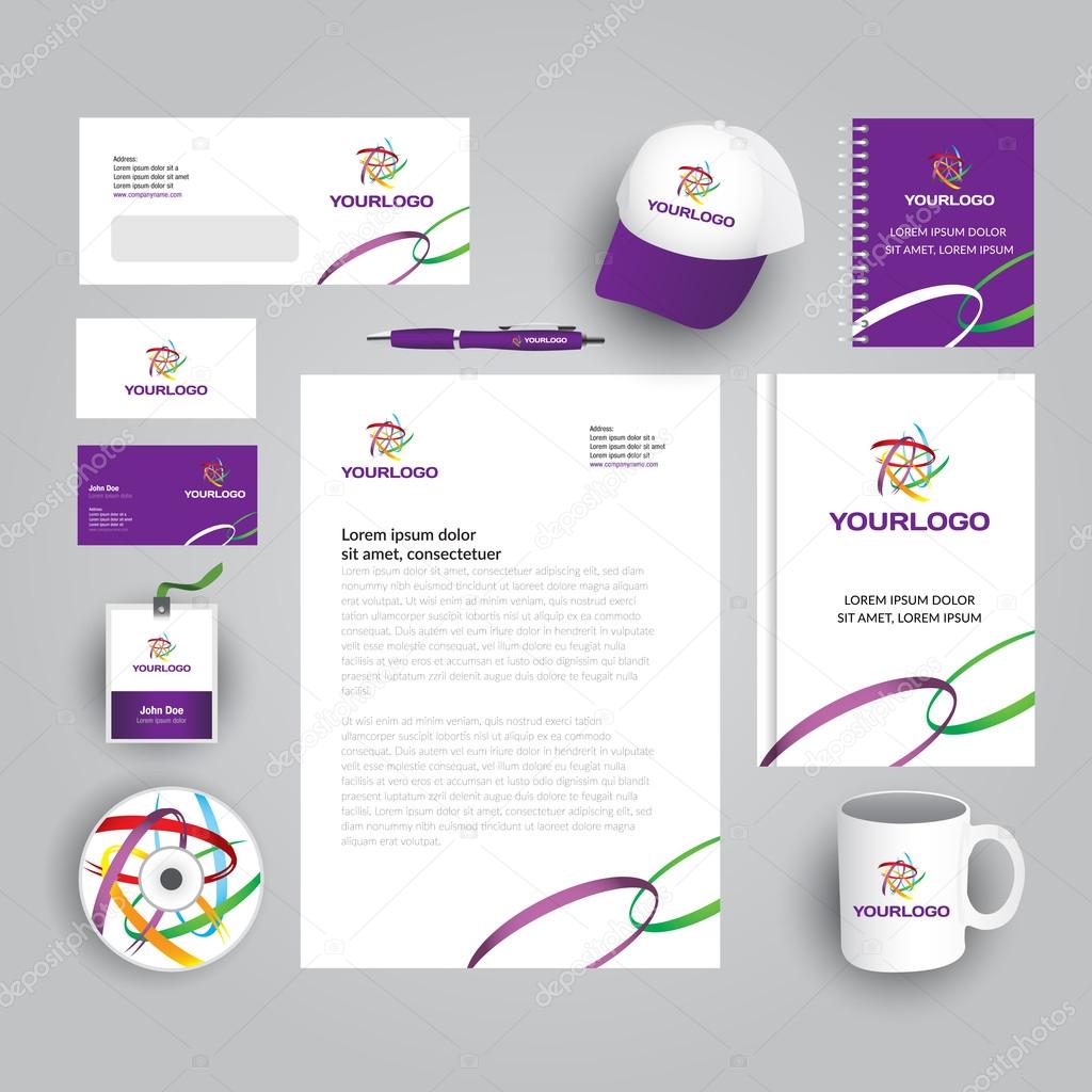 Corporate identity template with colorful abstract logo. Vector company style for brandbook and guideline. Documentation for business - art, design, creative, agency, stuff, consulting, conference.