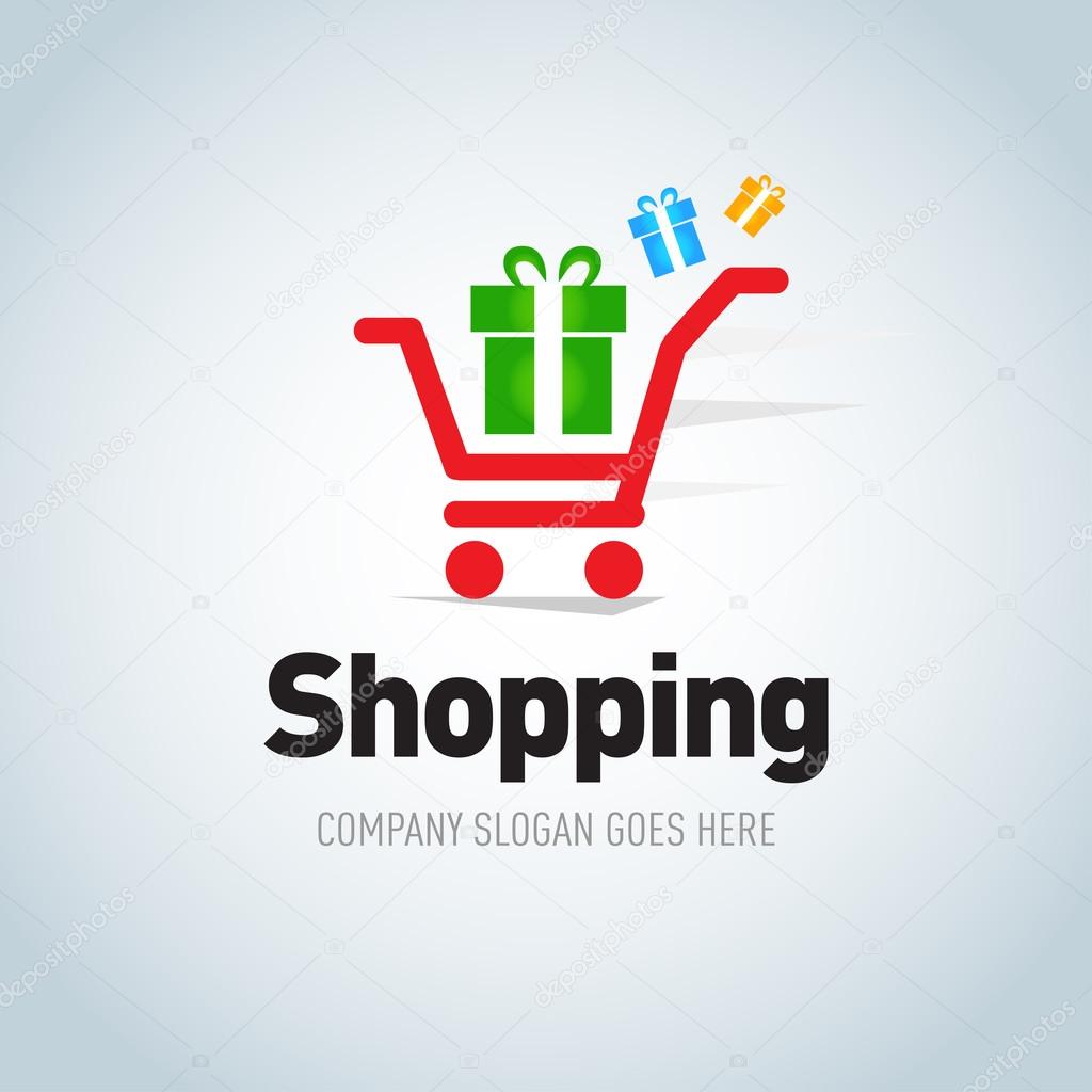 Shopping logotype. Shopping cart with presents logo design vector template concept icon. Logotype for online store, shopping store, presents store, mall, sale, application.