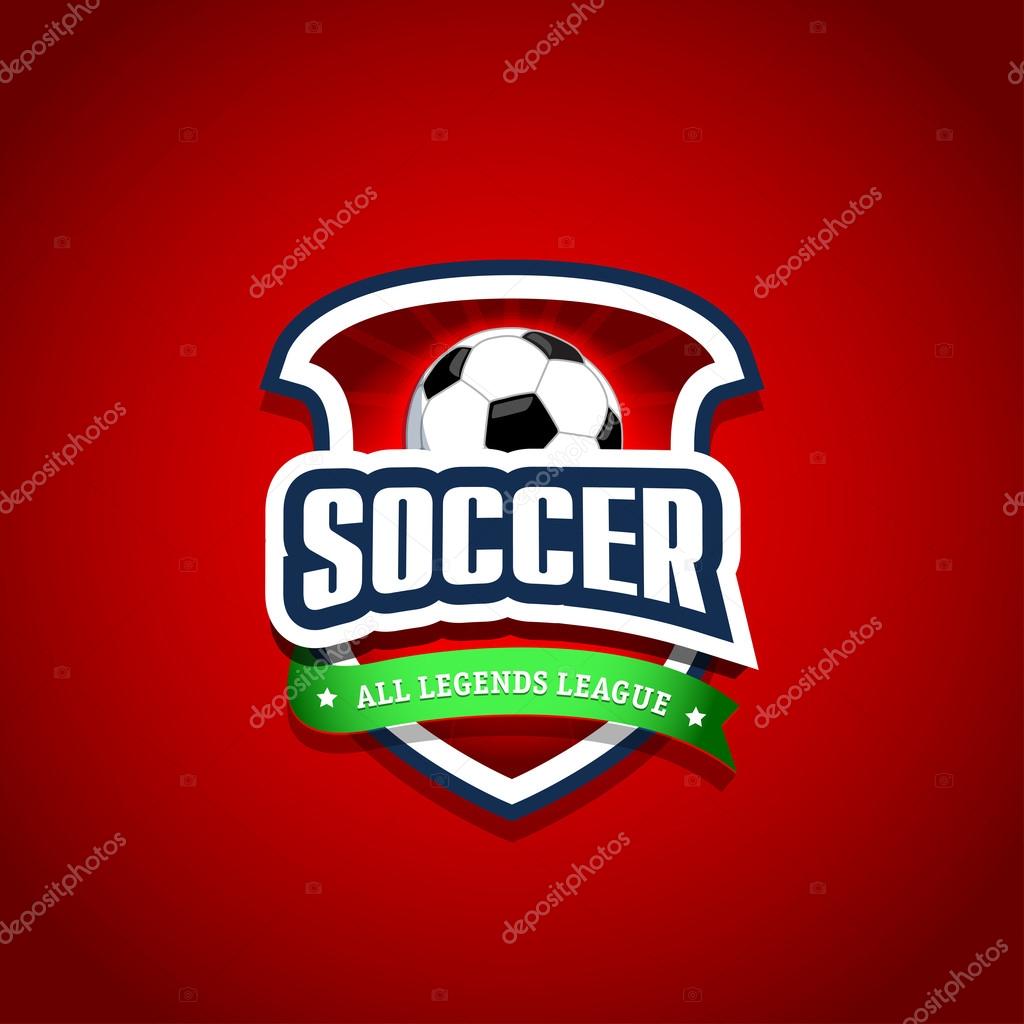 Soccer, football logo. Red, green and dark blue soccer football badge logo design template, sport logotype template. Soccer Themed T shirt. Football logo. Vector illustration.