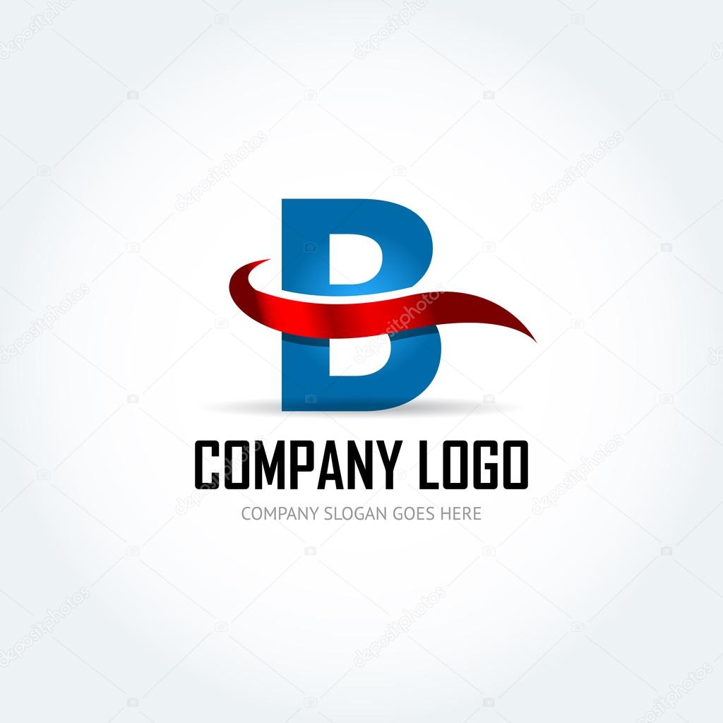 Blue Letter B with red ribbon logo icon design template elements - Illustration. Letter B logo icon design - vector sign. Isolated vector illustration.