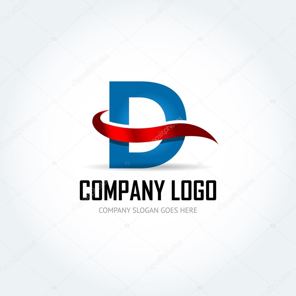 Blue Letter D with red ribbon logo icon design template elements - Illustration. Letter d logo icon design - vector sign. Isolated vector illustration.