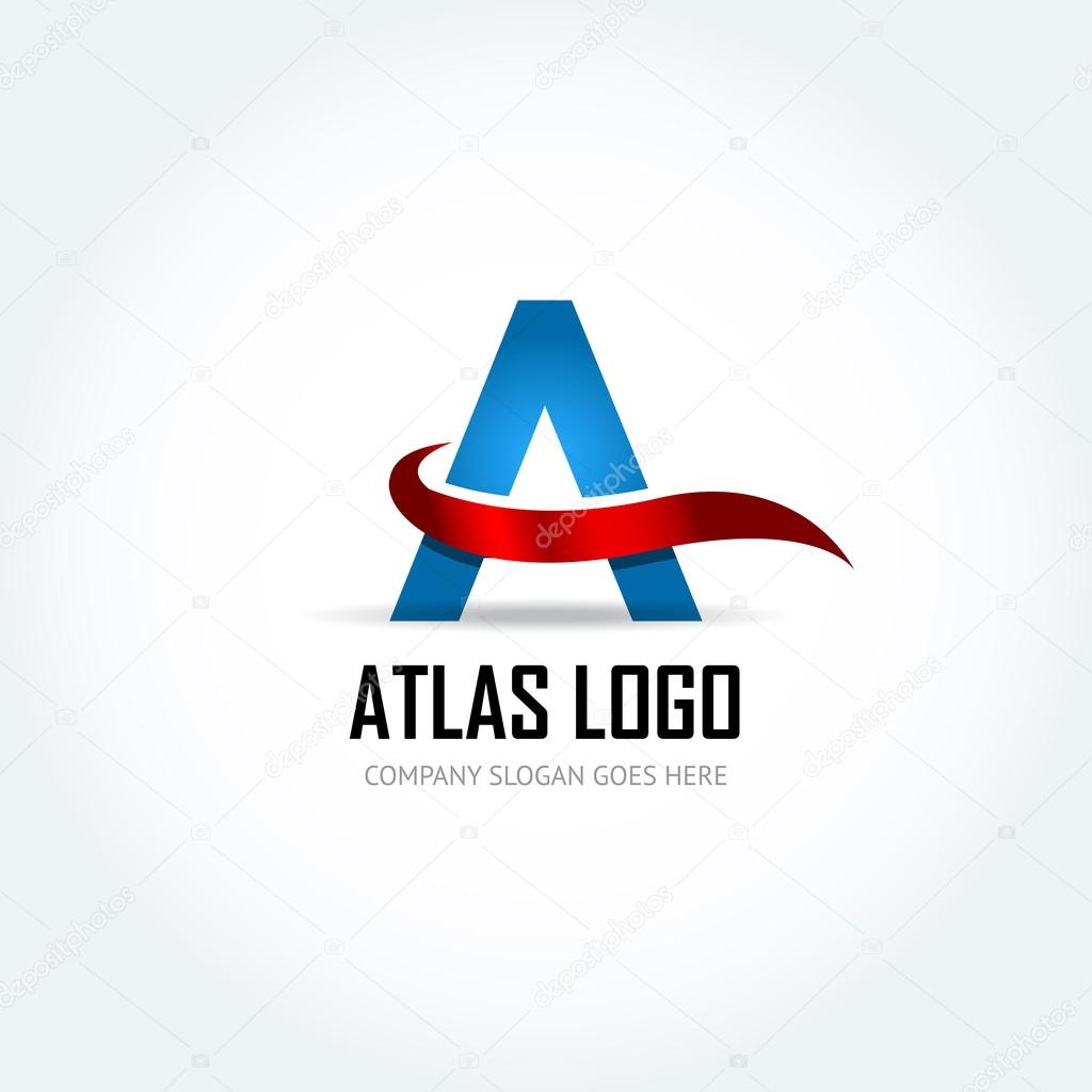 Blue Letter A with red ribbon logo icon design template elements - Illustration. Letter A logo icon design - vector sign. Isolated vector illustration.