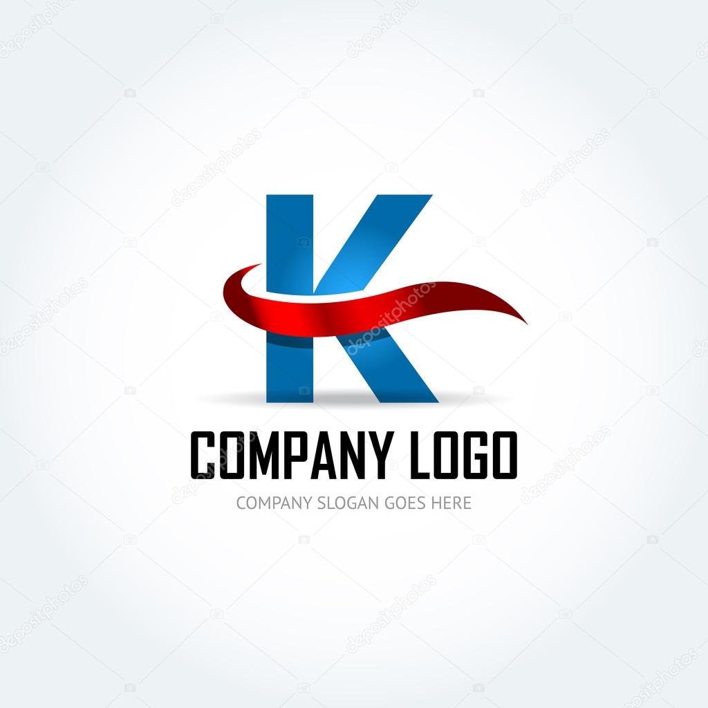 Blue Letter K with red ribbon logo icon design template elements - Illustration. Letter K logo icon design - vector sign. Isolated vector illustration.