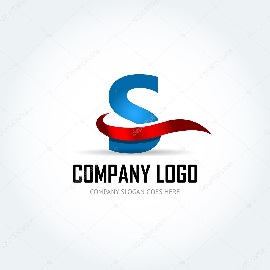 Blue Letter S  with red ribbon logo icon design template elements - Illustration. Letter C logo icon design - vector sign. Isolated vector illustration.