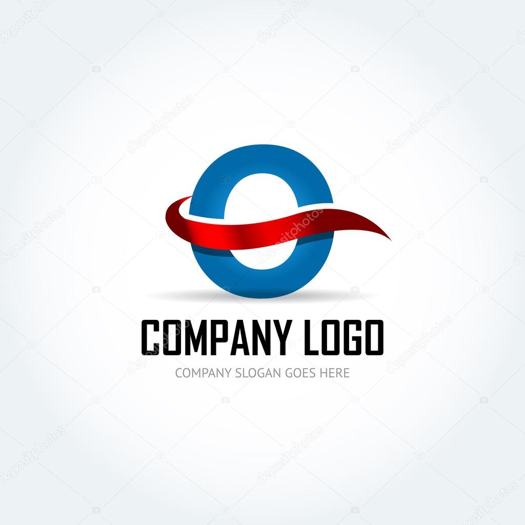 Blue Letter O  with red ribbon logo icon design template elements - Illustration. Letter C logo icon design - vector sign. Isolated vector illustration.