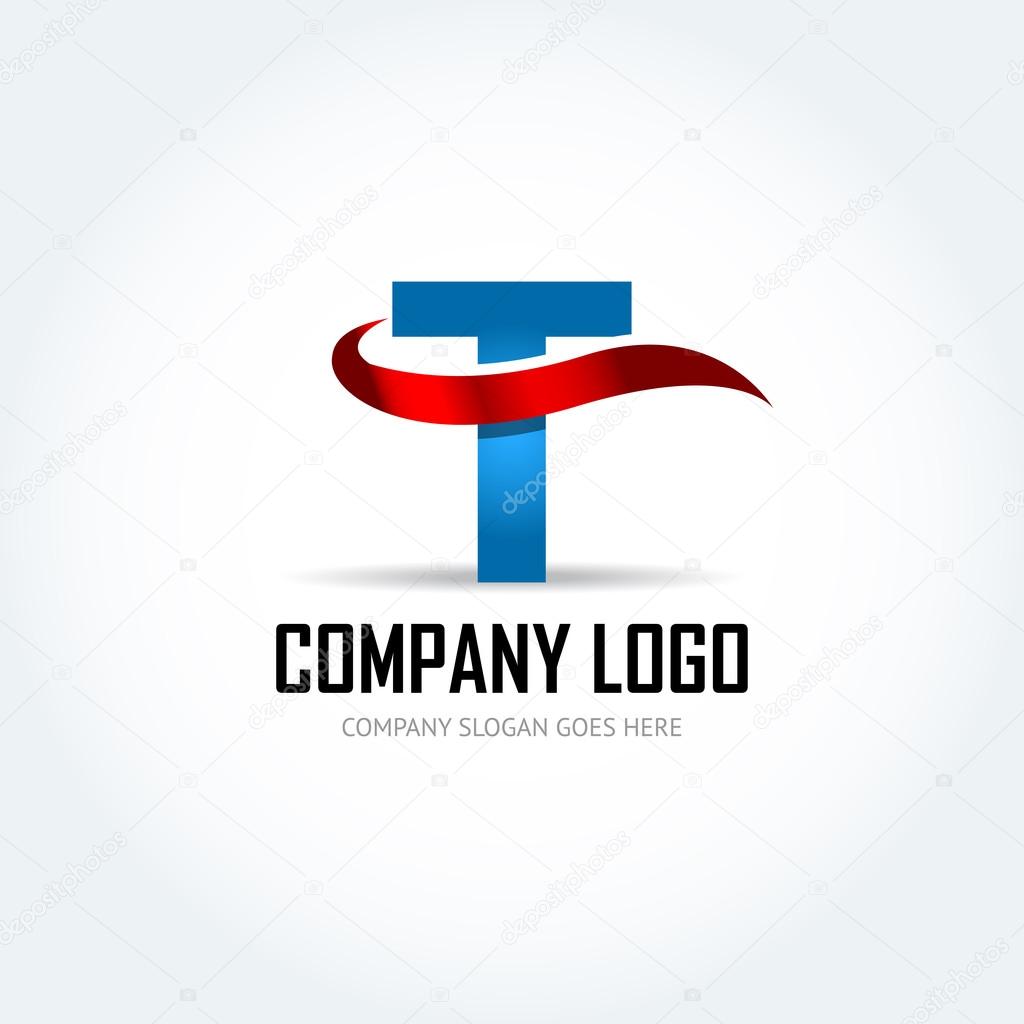 Blue Letter  T with red ribbon logo icon design template elements - Illustration. Letter C logo icon design - vector sign. Isolated vector illustration.