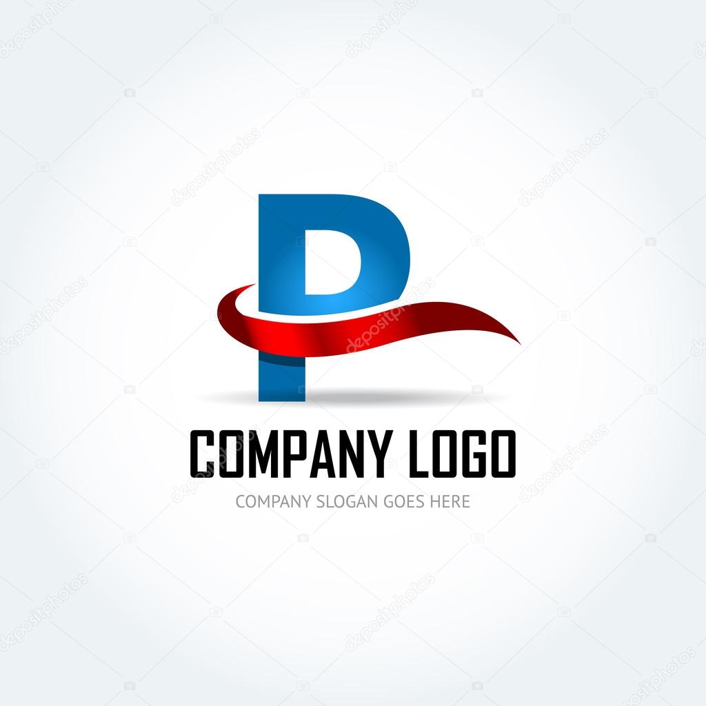 Blue Letter  P with red ribbon logo icon design template elements - Illustration. Letter C logo icon design - vector sign. Isolated vector illustration.