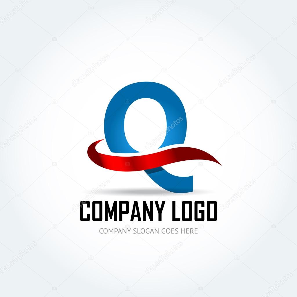 Blue Letter Q  with red ribbon logo icon design template elements - Illustration. Letter C logo icon design - vector sign. Isolated vector illustration.