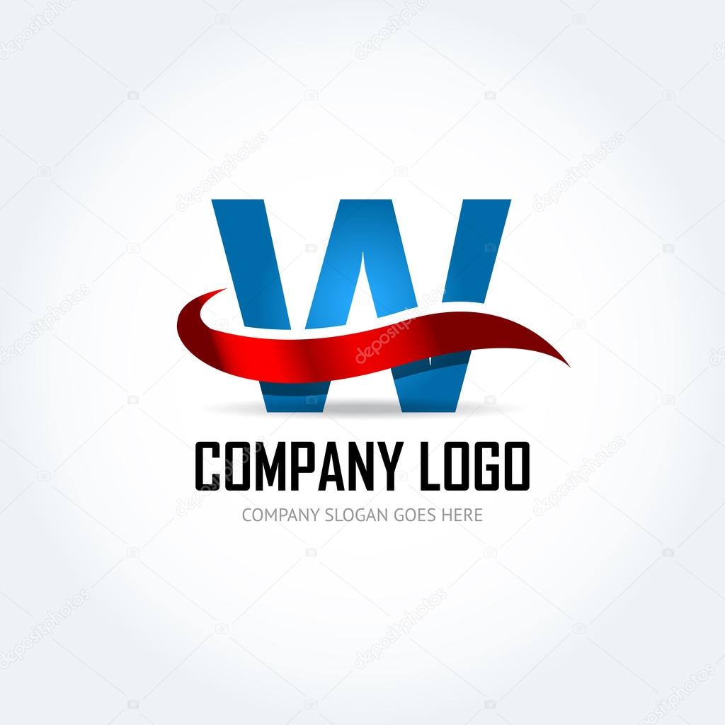 Blue Letter W  with red ribbon logo icon design template elements - Illustration. Letter C logo icon design - vector sign. Isolated vector illustration.