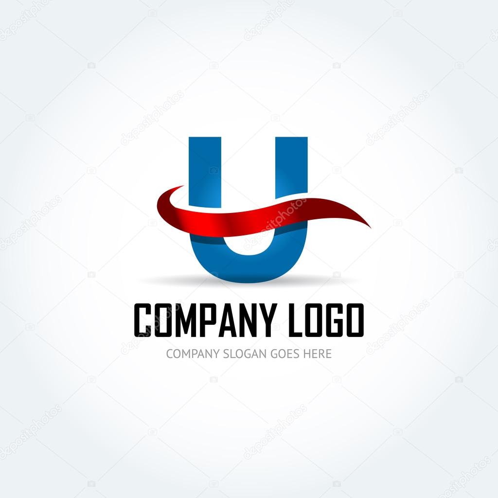 Blue Letter U  with red ribbon logo icon design template elements - Illustration. Letter C logo icon design - vector sign. Isolated vector illustration.