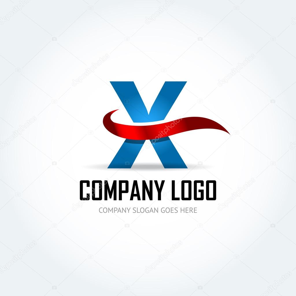 Blue Letter X  with red ribbon logo icon design template elements - Illustration. Letter C logo icon design - vector sign. Isolated vector illustration.