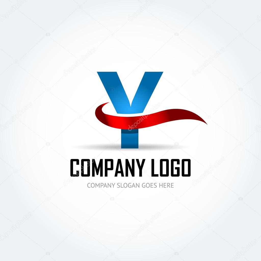 Blue Letter Y  with red ribbon logo icon design template elements - Illustration. Letter C logo icon design - vector sign. Isolated vector illustration.
