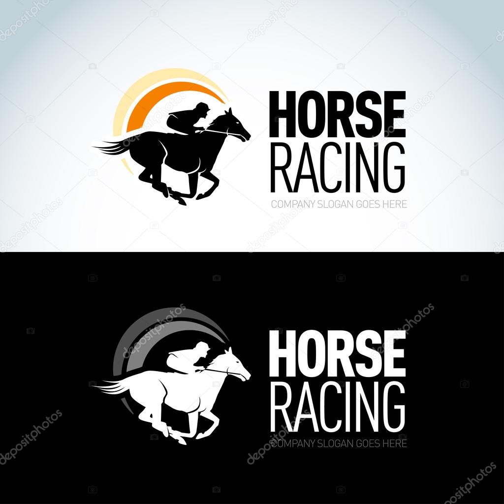 Horse Racing logotype template, color and black vector logo variations. Isolated vector illustration.