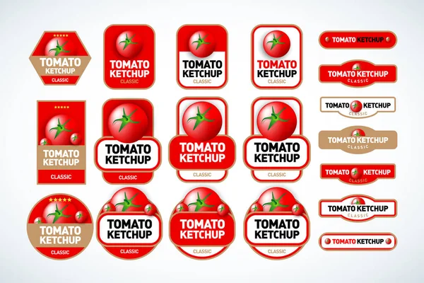 Tomaat Ketchup Saus Badge Design Set Vector Hand Getekend Illustratie Vectorbeelden