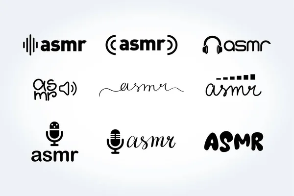 Asmr Vector Logo Ingesteld Geluidsmicrofoon Asmr Vector Pictogrammen Outline Geluid Stockvector