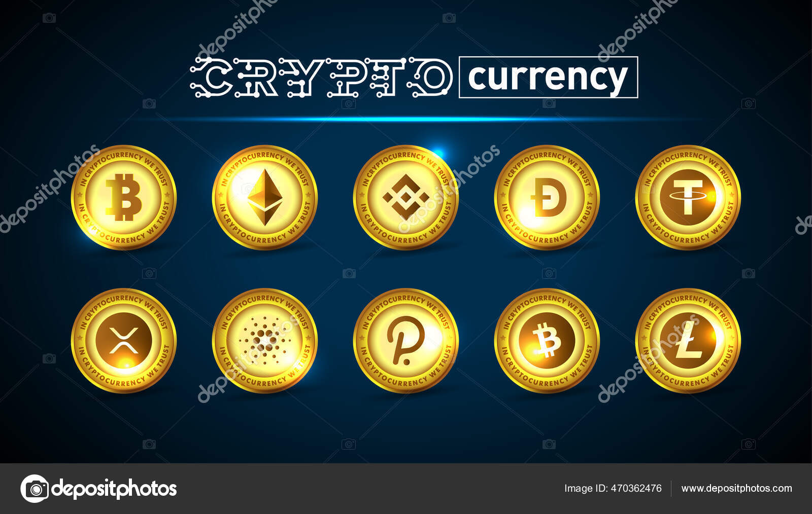 Crypto Currency Top Gold Logo Coins Bitcoin Btc Ethereum Eth Stock Vector  by ©ideasign 470362476