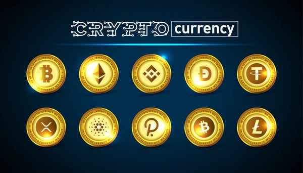 Crypto Valuta Top Gouden Logo Munten Bitcoin Btc Ethereum Eth Stockillustratie