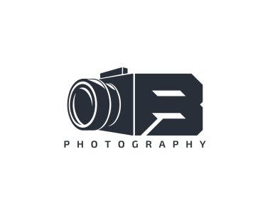 B harfi kamera logo şablonu. Beyaz arkaplanda kamera logosu simgesi. Moda tasarım logo kamerası.