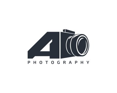 Harf A Kamera logo şablonu. Beyaz arkaplanda kamera logosu simgesi. Moda tasarım logo kamerası.