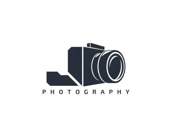手紙Jカメラロゴテンプレート 白い背景にカメラのロゴアイコン トレンドデザインロゴカメラ — ストックベクタ