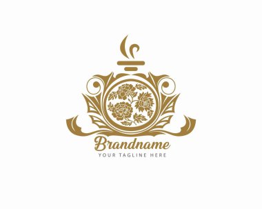 Parfüm logosu tasarımı işaret, simge veya sembol, tam katmanlı vektör olarak kullanılabilir ve boyut ve renkleri düzenlemek ve özelleştirmek neredeyse resimleyici sürümü ile uyumlu olarak kolaylıkla kullanılabilir