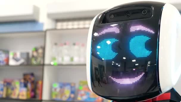 Robot facial sonriente, la última tecnología robótica moderna. — Vídeo de stock