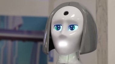 Robot, insanlarla iletişim kuran bir kız şekline bürünmüş. .