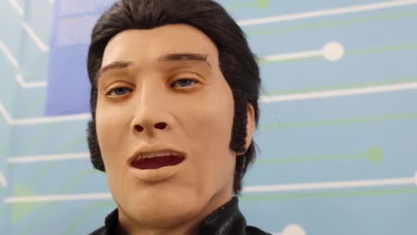 Robot hoofd Elvis Presley. Tentoonstelling van robots — Stockvideo