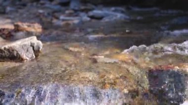 Küçük bir deredeki kayaların üzerinden akan kristal berrak su dingin ve doğal bir zemin oluşturur.