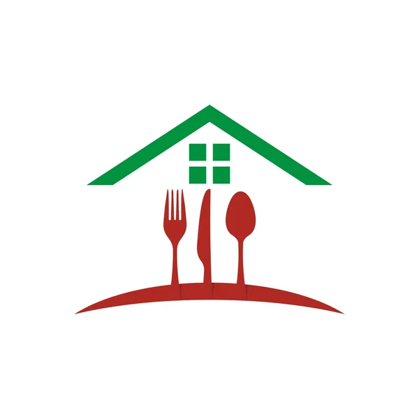 Logo restoran makanan dengan sendok, pisau dan garpu vektor - Stok Vektor