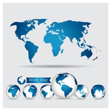 Dünya Haritası ve Küre, vektör illüstrasyonu.