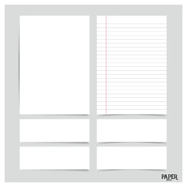 Collection of various white papers (paper sheets, lined paper, note paper), ready for your message. Vector illustration.