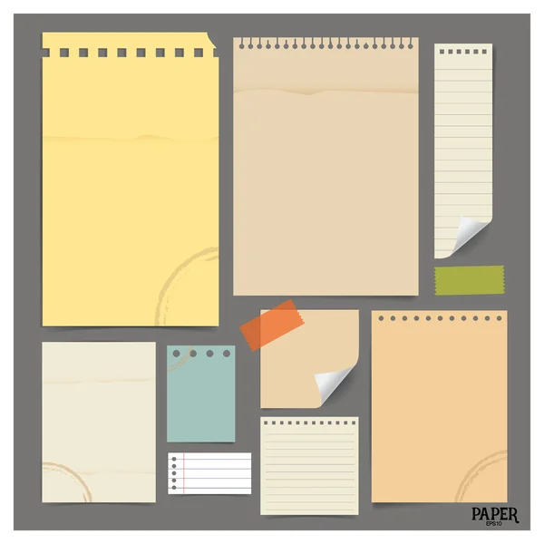Sammlung Verschiedener Altpapiere Papierblätter Notizpapier Bereit Für Ihre Botschaft Vektorillustration — Stockvektor