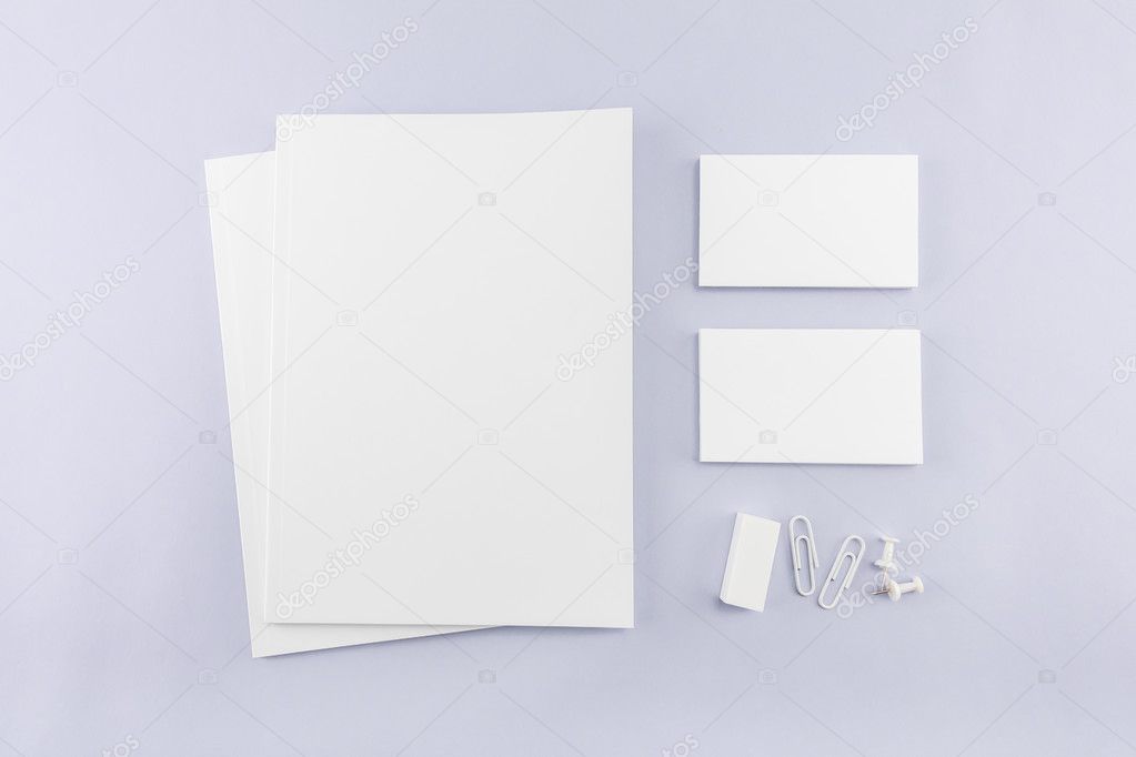 Collection of Blank catalog, magazine, book template and business card with soft shadows. Ready for your design.