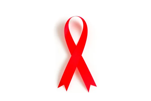 Aids Tudatosság Piros Szalag Fehér Háttér — Stock Fotó