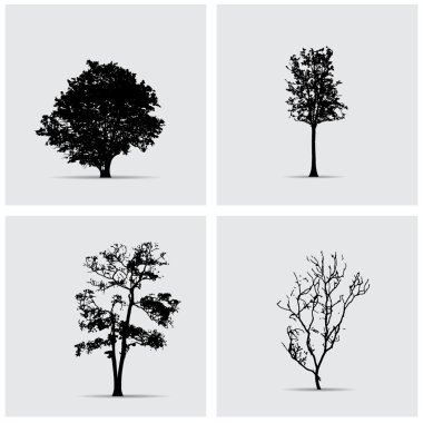 Vektör ağaç siluetleri kümesi.
