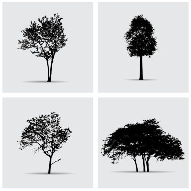 Vektör ağaç siluetleri kümesi.