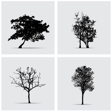 Vektör ağaç siluetleri kümesi.
